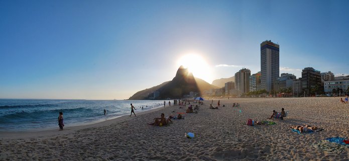 Sunset at Ipanema Beach with Morro Dois Irmãos, Rio de Janeiro, Brazil