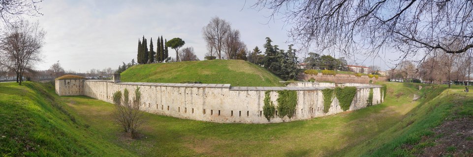 Historic defensive bastion and fortification walls in Verona, Italy