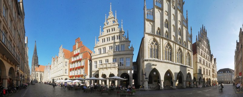 Prinzipalmarkt Historic Square with Gothic Town Hall and Gabled Buildings in Münster, Germany