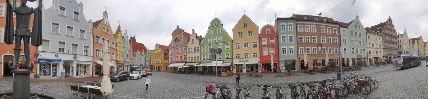 Historic Market Square with Colorful Gabled Buildings in Landshut, Bavaria, Germany