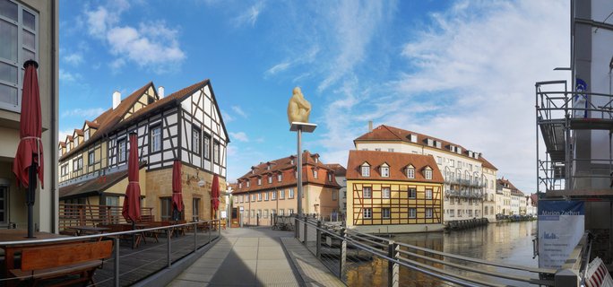 Historic Half-Timbered Houses Along Regnitz River in Bamberg's Little Venice District, Bavaria