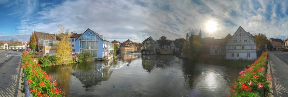Historic half-timbered fishermen's houses along Regnitz River in Bamberg's Little Venice district, Germany